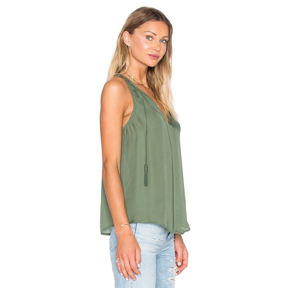 Joie Airlan Tank Top Sz XS Silk Tassel Sleeveless Blouse Olive Army Green Sheer - Picture 2 of 16